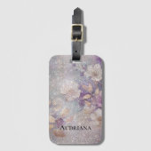 Glam Gold Paarse Floral Sparkle Bagagelabel (Voorkant (verticaal))
