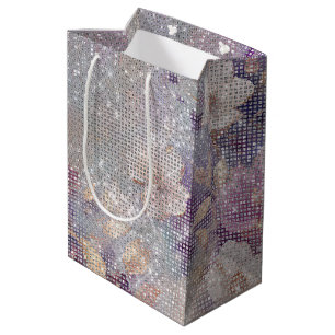 Glam Gold Paarse Floral Sparkle Medium Cadeauzakje