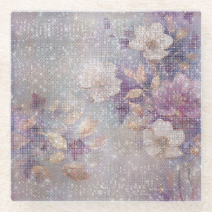 Glam Gold Paarse Floral Sparkle Verjaardag Glazen Onderzetter