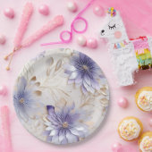 Glam Gold Paarse Parel Wit Bloemen Papieren Bordje (Feest)