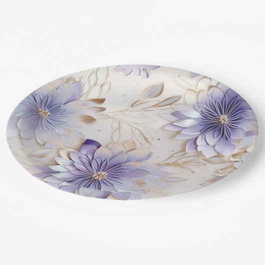 Glam Gold Paarse Parel Wit Bloemen Papieren Bordje (Gekanteld)