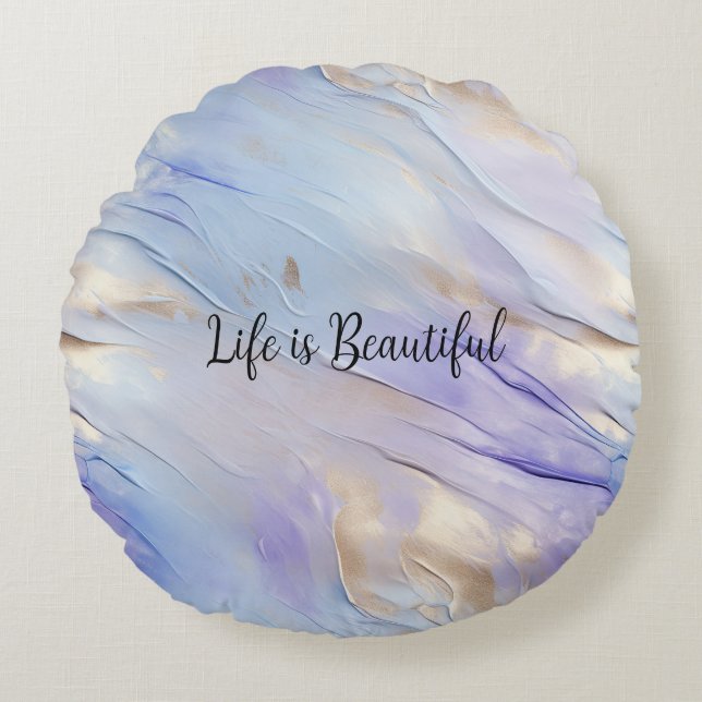  Glam Gold Paarse Parel Witte Bloemen Rond Kussen (Voorkant)