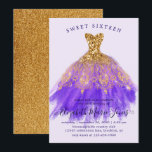 Glam Gold Paarse Sparkle Dress Sweet 16th Birthday Kaart<br><div class="desc">Glam Gold Paarse Sparkle Dress Sweet 16th Birthday Invitation</div>