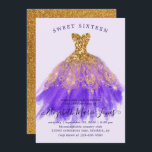 Glam Gold Paarse Sparkle Dress Sweet 16th Birthday Kaart<br><div class="desc">Glam Gold Paarse Sparkle Dress Sweet 16th Birthday Invitation</div>