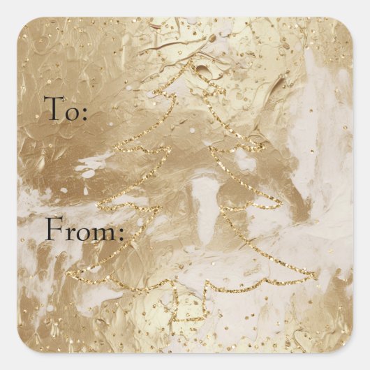Glam Gold Paint Glitter Sparkle Christmas Tree Vierkante Sticker (Voorkant)