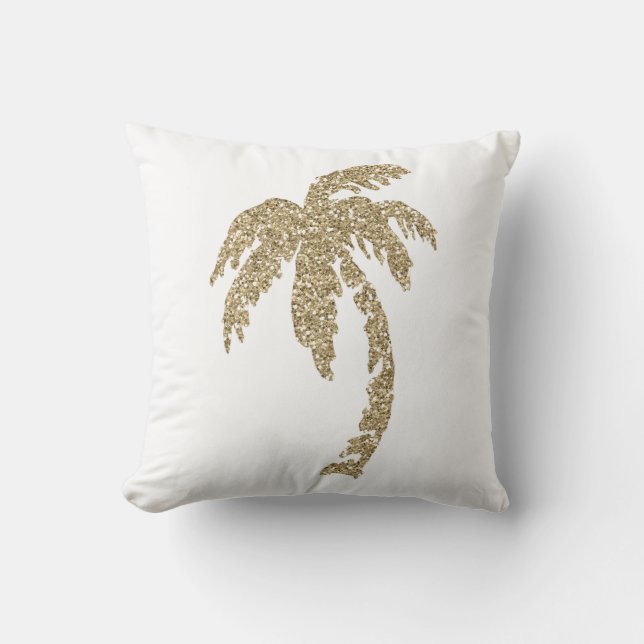 Glam Gold Palm Tree White Pillow Cushion Throw Kussen (Voorkant)