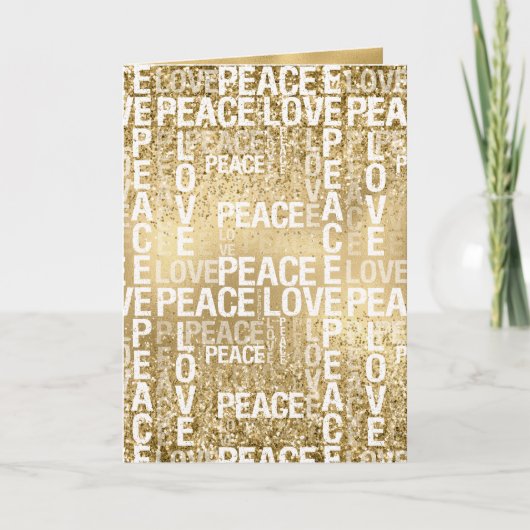 Glam Gold Peace Love Glitter Kaart (Voorkant)
