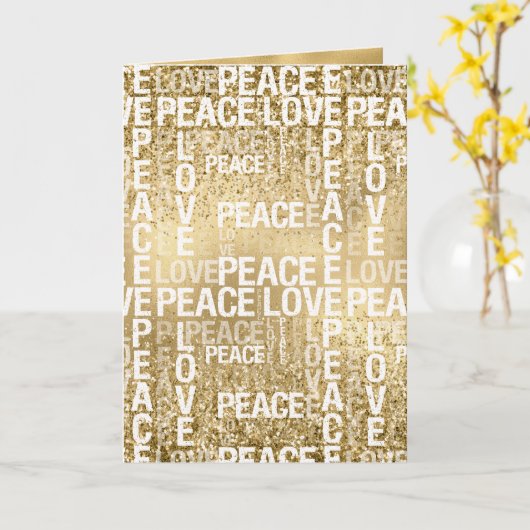 Glam Gold Peace Love Glitter Kaart (Gele Bloem)