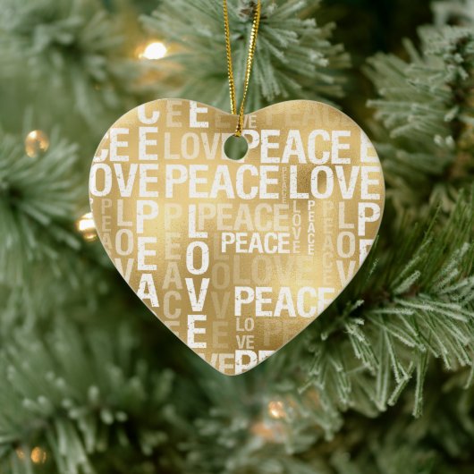 Glam Gold Peace Love Keramisch Ornament (Boom)