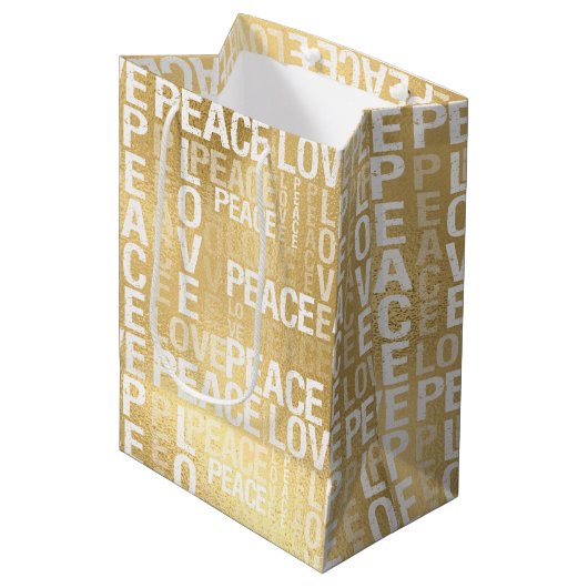 Glam Gold Peace Love Medium Cadeauzakje (Voorkant Gekanteld)