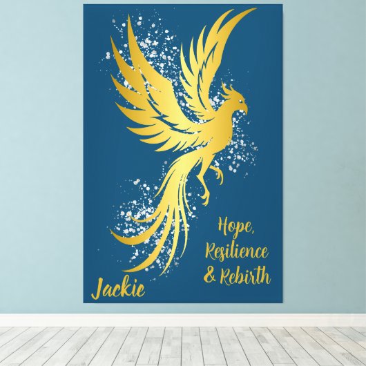 Glam Gold Phoenix Silver Glitter Monogram Blauw | Canvas Afdruk (Insitu (Houten vloer))