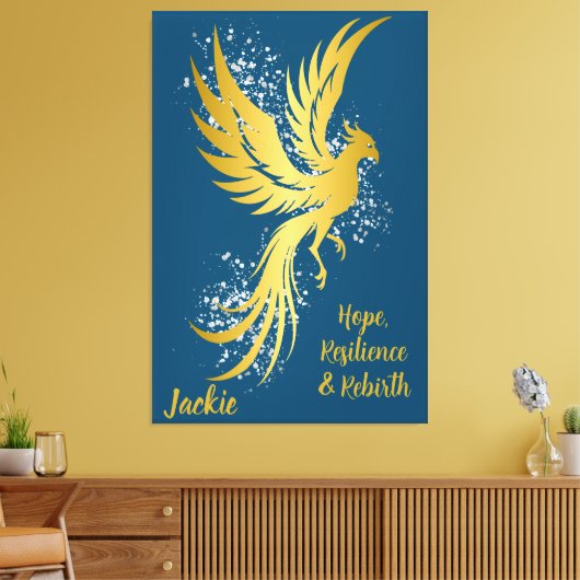 Glam Gold Phoenix Silver Glitter Monogram Blauw | Canvas Afdruk (Insitu (Woonkamer))