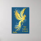 Glam Gold Phoenix Silver Glitter Monogram Blauw | Canvas Afdruk (Voorkant)
