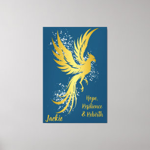 Glam Gold Phoenix Silver Glitter Monogram Blauw Canvas Afdruk