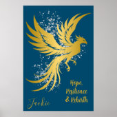 Glam Gold Phoenix Silver Glitter Monogram Blauw | Poster (Voorkant)