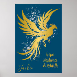 Glam Gold Phoenix Silver Glitter Monogram Blauw | Poster
