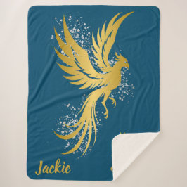 Glam Gold Phoenix Silver Glitter Monogram Blauw | Sherpa Deken