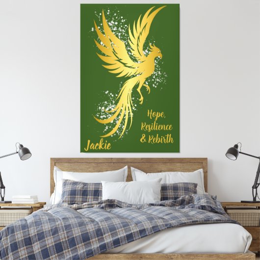 Glam Gold Phoenix Silver Glitter Monogram Groen | Canvas Afdruk (Insitu (Slaapkamer))
