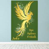 Glam Gold Phoenix Silver Glitter Monogram Groen | Canvas Afdruk (Insitu (Houten vloer))