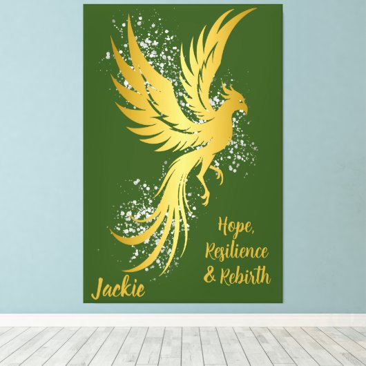 Glam Gold Phoenix Silver Glitter Monogram Groen | Canvas Afdruk (Insitu (Houten vloer))