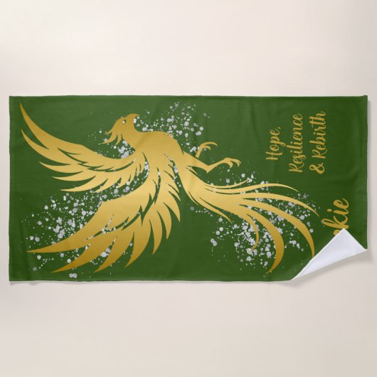 Glam Gold Phoenix Silver Glitter Monogram Groen | Strandlaken (Voorkant)