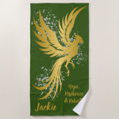 Glam Gold Phoenix Silver Glitter Monogram Groen | Strandlaken (Voorkant)