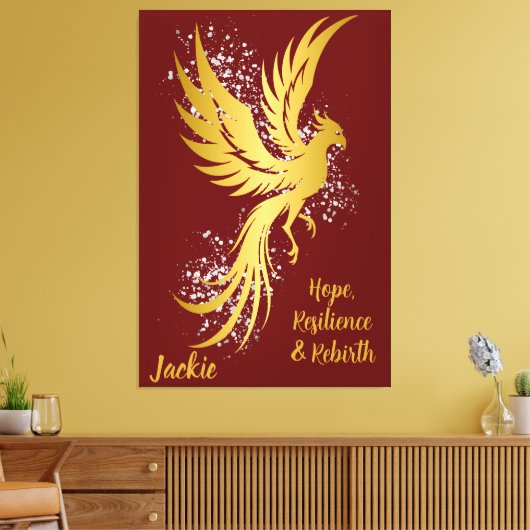 Glam Gold Phoenix Silver Glitter Monogram kastanje Canvas Afdruk (Insitu (Woonkamer))