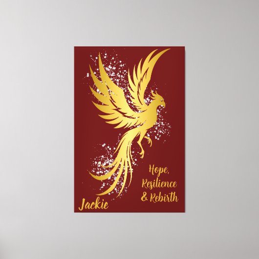 Glam Gold Phoenix Silver Glitter Monogram kastanje Canvas Afdruk (Voorkant)