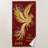 Glam Gold Phoenix Silver Glitter Monogram kastanje Strandlaken (Voorkant)