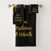 Glam Gold Phoenix Silver Glitter Monogram Zwart | Bad Handdoek (Insitu)