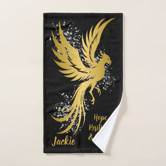 Glam Gold Phoenix Silver Glitter Monogram Zwart | Bad Handdoek (Handdoek)