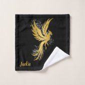 Glam Gold Phoenix Silver Glitter Monogram Zwart | Bad Handdoek (Wasdoekje)