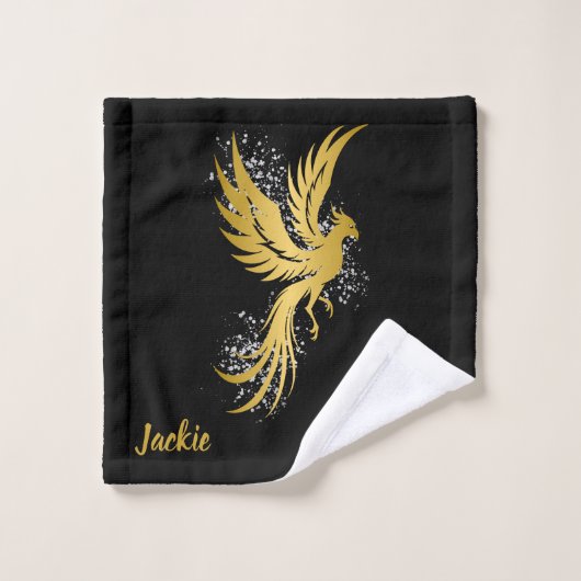 Glam Gold Phoenix Silver Glitter Monogram Zwart | Bad Handdoek (Wasdoekje)