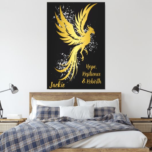 Glam Gold Phoenix Silver Glitter Monogram Zwart | Canvas Afdruk (Insitu (Slaapkamer))
