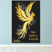 Glam Gold Phoenix Silver Glitter Monogram Zwart | Canvas Afdruk (Insitu (Houten vloer))