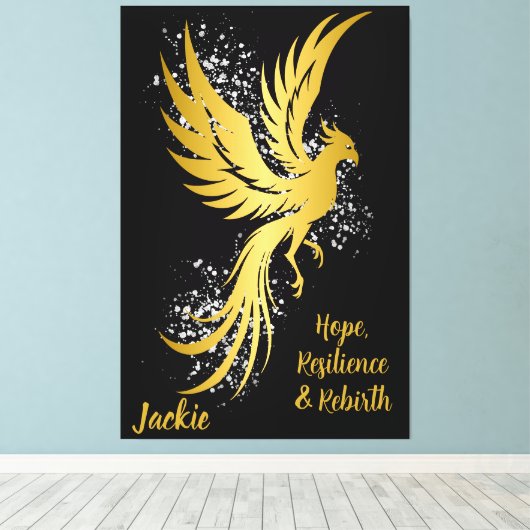 Glam Gold Phoenix Silver Glitter Monogram Zwart | Canvas Afdruk (Insitu (Houten vloer))
