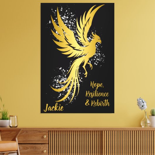 Glam Gold Phoenix Silver Glitter Monogram Zwart | Canvas Afdruk (Insitu (Woonkamer))
