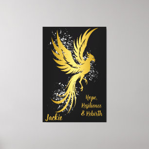 Glam Gold Phoenix Silver Glitter Monogram Zwart Canvas Afdruk