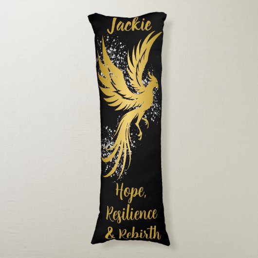 Glam Gold Phoenix Silver Glitter Monogram Zwart | Lichaamskussen (Voorkant Verticaal)