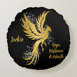 Glam Gold Phoenix Silver Glitter Monogram Zwart | Rond Kussen