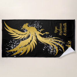Glam Gold Phoenix Silver Glitter Monogram Zwart | Strandlaken