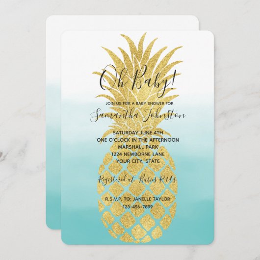 Glam Gold Pineapple Aqua Waterverf Ombre Kaart (Voorkant / Achterkant)