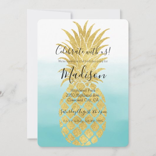 Glam Gold Pineapple Aqua Waterverf Ombre Kaart (Voorkant)