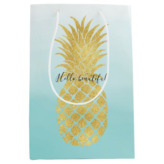 Glam Gold Pineapple Aqua Waterverf Ombre Medium Cadeauzakje (Voorkant)