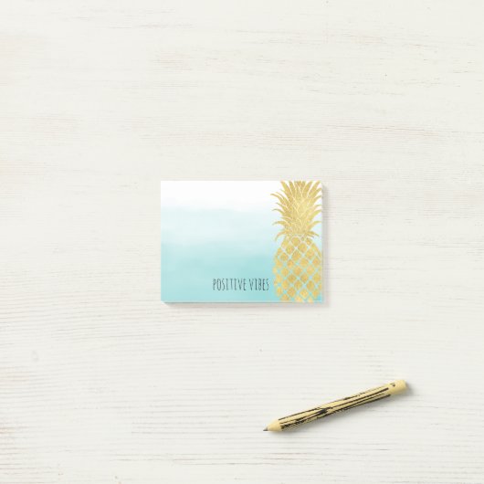 Glam Gold Pineapple Aqua Waterverf Ombre Post-it® Notes (Op bureau)