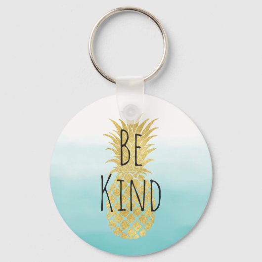 Glam Gold Pineapple Aqua Waterverf Ombre Sleutelhanger (Voorkant)