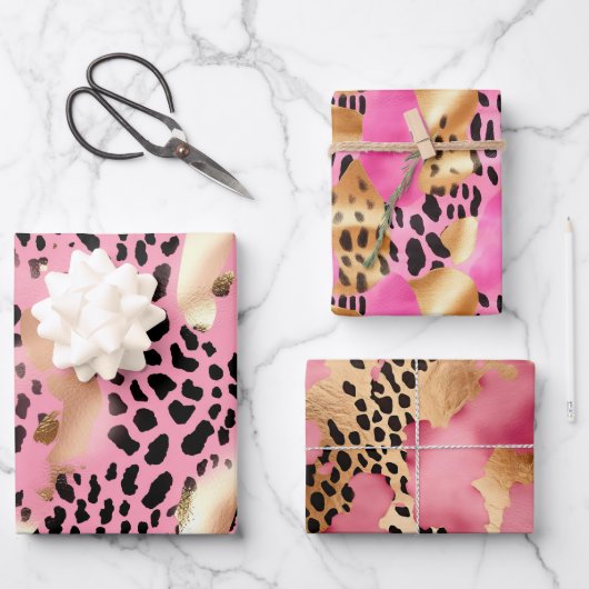 Glam Gold Pink Black Leopard Print Inpakpapier Vel (Voorkant)