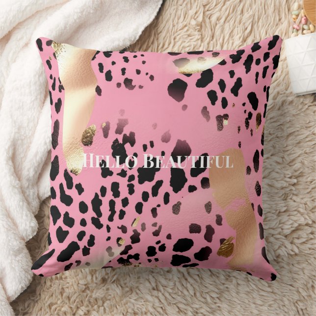 Glam Gold Pink Black Leopard Print Kussen (Deken)