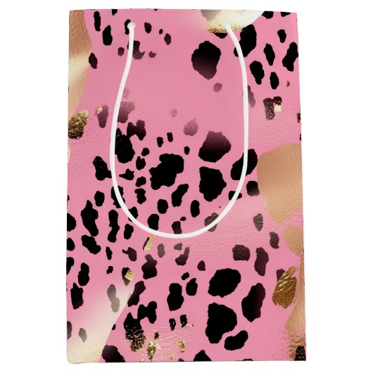 Glam Gold Pink Black Leopard Print Medium Cadeauzakje (Voorkant)