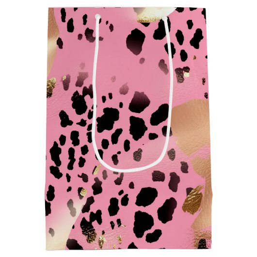 Glam Gold Pink Black Leopard Print Medium Cadeauzakje (Achterkant)